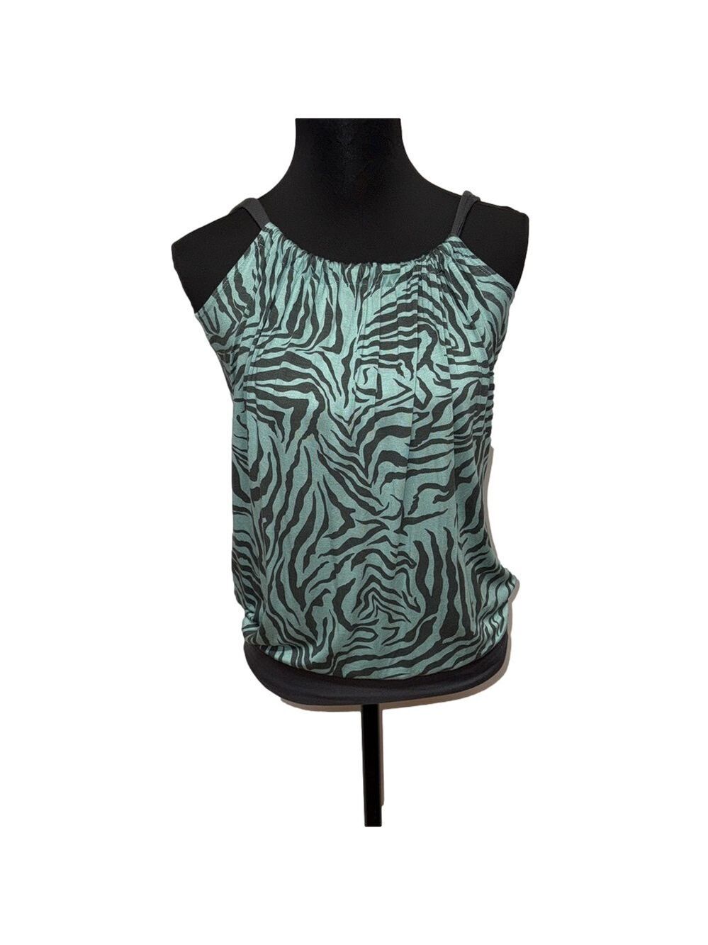 Pitaya Small Mint Gray Zebra Print Ruched Stretch Y2K Cami Tank Top